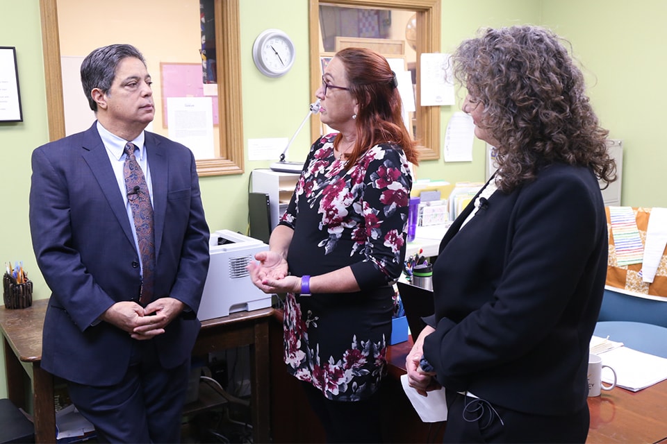 Senator Jay Costa talks about adult Literacy programs in Pittsburgh with CEO Carey Harris and East End coordinator Lisa Morse