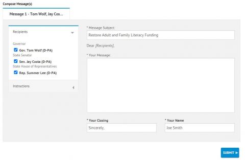 Advocacy form screenshot