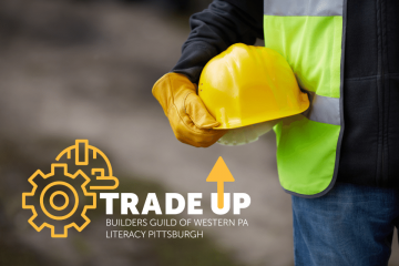 Trade Up logo and construction worker